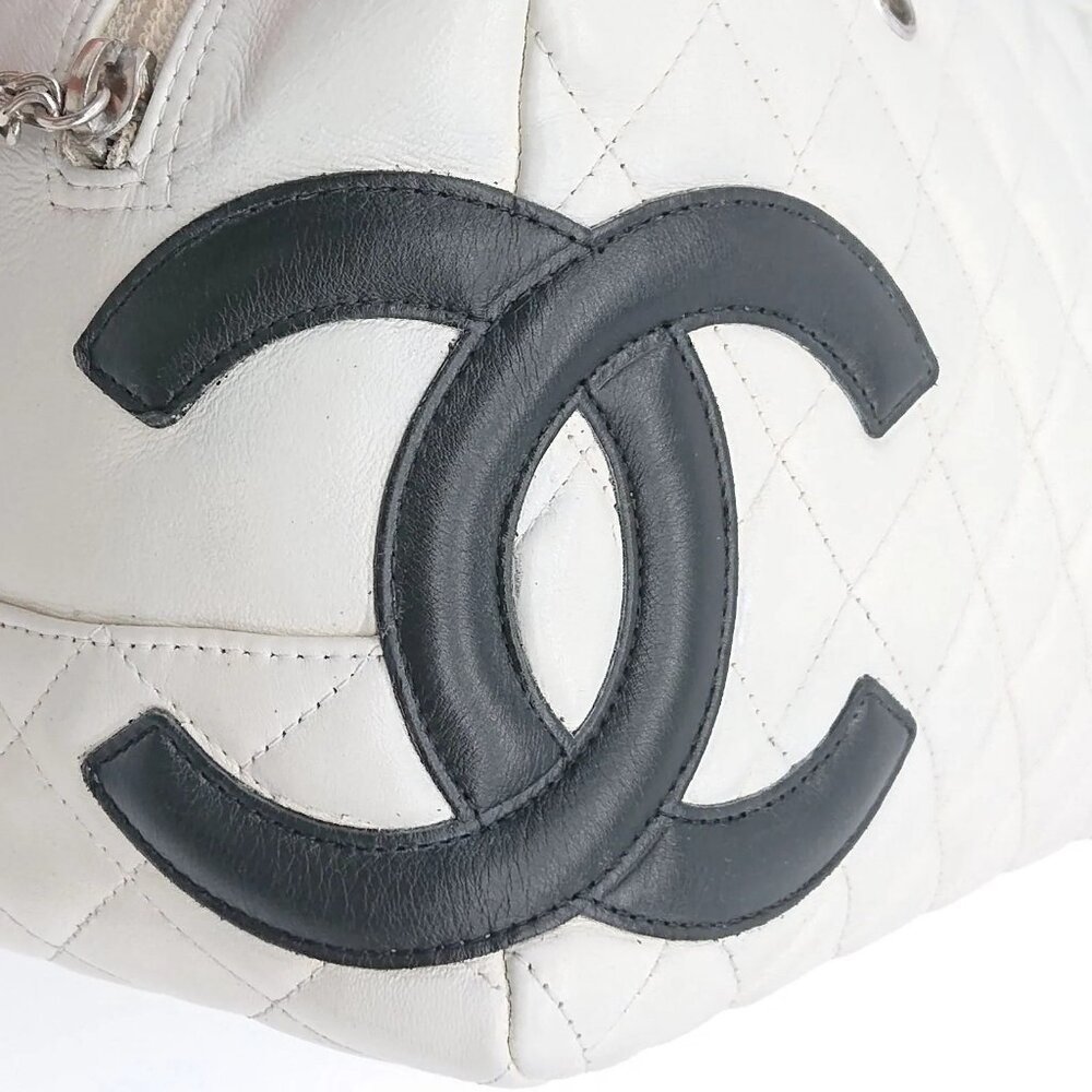 CHANEL Cambon Quilted Ligne Shoulder Bowling Bowler Bag Tote White - Picture 10 of 16